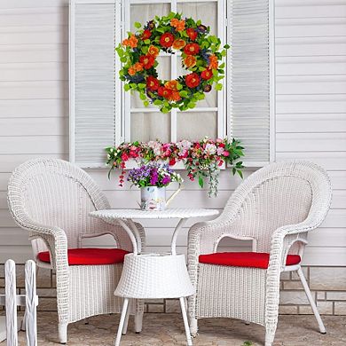 22" Poppy Lavender Cherry Blossom Wreath Spring Summer Decor