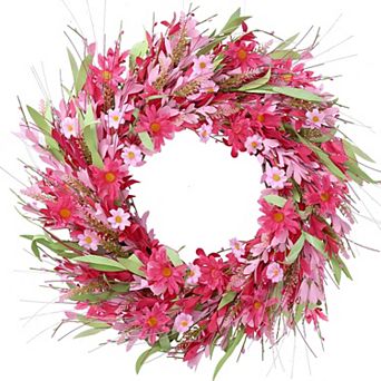 21 in Artificial Forsythia Wreath With Daisies Lavender Spring Summer Decor