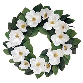 24" Artificial Magnolia Wreath Spring Summer Decor Faux Floral Door Wall