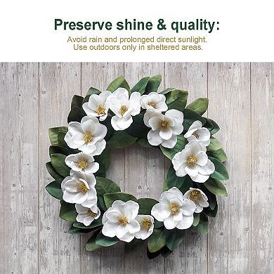 24" Artificial Magnolia Wreath Spring Summer Decor Faux Floral Door Wall