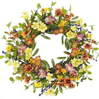 20" Spring Summer Wreath Colorful Wildflowers Eucalyptus Berries