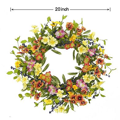 20" Spring Summer Wreath Colorful Wildflowers Eucalyptus Berries