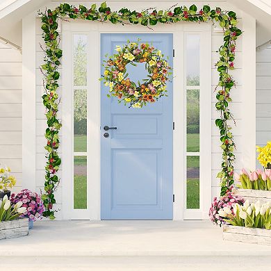 20" Spring Summer Wreath Colorful Wildflowers Eucalyptus Berries