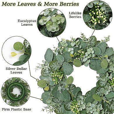 14" Eucalyptus Wreath Greenery Berries Spring Summer Farmhouse Decor