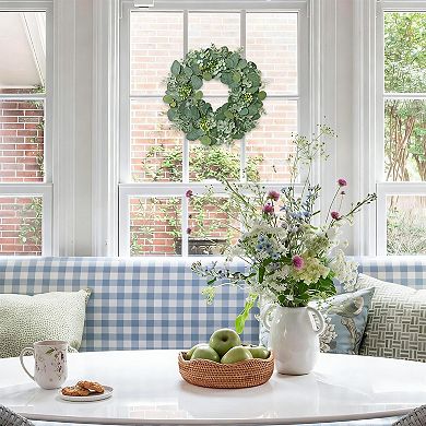 14" Eucalyptus Wreath Greenery Berries Spring Summer Farmhouse Decor