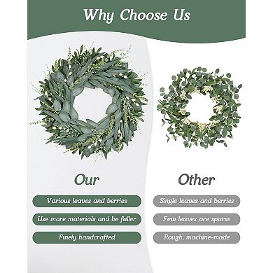 24" Summer Wreath Eucalyptus Boxwood Berries Olive Leaves Outdoor