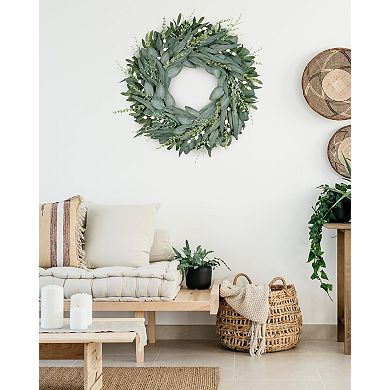24" Summer Wreath Eucalyptus Boxwood Berries Olive Leaves Outdoor