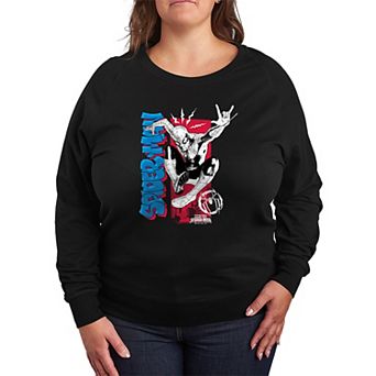 Plus Size Marvel Spider-Man Brand New Day Jump Action French Terry Long Sleeve Tee