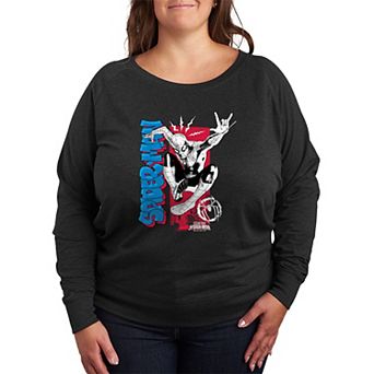 Plus Size Marvel Spider-Man Brand New Day Jump Action French Terry Long Sleeve Tee
