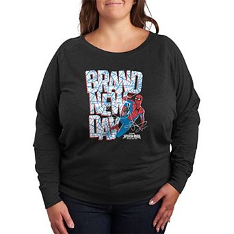 Plus Size Marvel Spider-Man Brand New Day Web Logo French Terry Long Sleeve Tee