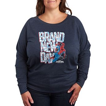 Plus Size Marvel Spider-Man Brand New Day Web Logo French Terry Long Sleeve Tee