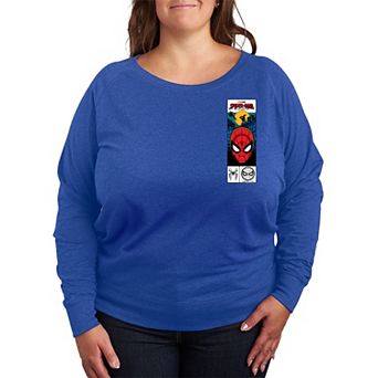 Plus Size Marvel Spider-Man Brand New Day Tag Box French Terry Long Sleeve Tee