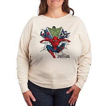 Plus Size Marvel Spider-Man Brand New Day Crew Collage French Terry Long Sleeve Tee