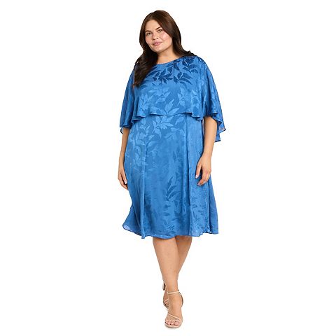 Женские платья R&M Plus Size R&M Richards Satin Leaf Jacquard Capelet Fit & Flare Dress