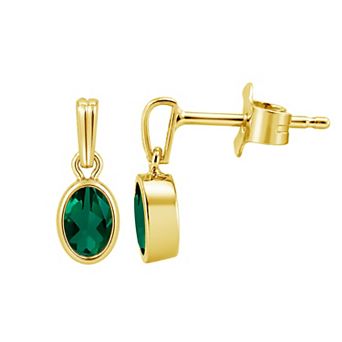 Jewelexcess 14k Gold over Sterling Silver Gemstone Oval Bezel-Set Drop Earrings