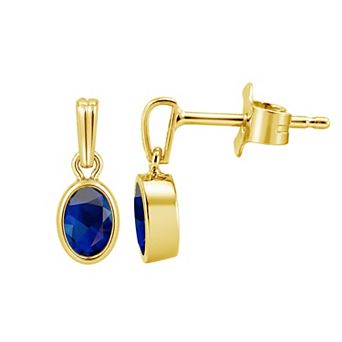 Jewelexcess 14k Gold over Sterling Silver Gemstone Oval Bezel-Set Drop Earrings