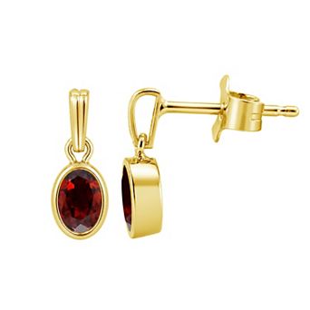 Jewelexcess 14k Gold over Sterling Silver Gemstone Oval Bezel-Set Drop Earrings