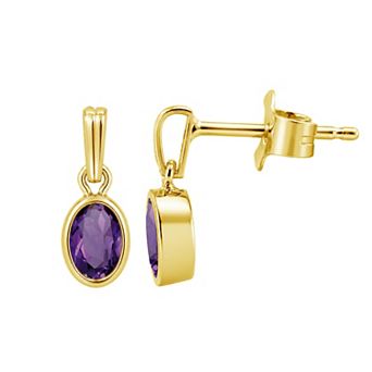 Jewelexcess 14k Gold over Sterling Silver Gemstone Oval Bezel-Set Drop Earrings