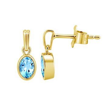 Jewelexcess 14k Gold over Sterling Silver Gemstone Oval Bezel-Set Drop Earrings