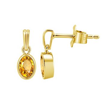 Jewelexcess 14k Gold over Sterling Silver Gemstone Oval Bezel-Set Drop Earrings