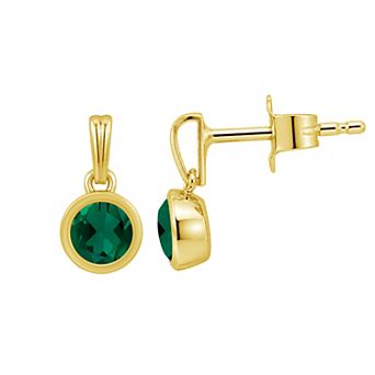 Jewelexcess 14k Gold over Sterling Silver Gemstone Round Bezel-Set Round Drop Earrings