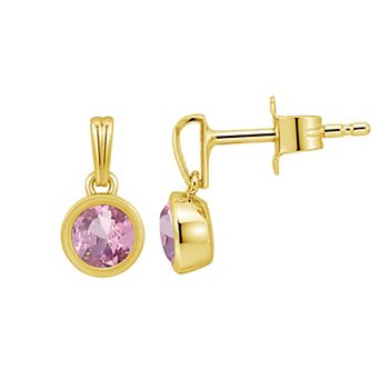 Jewelexcess 14k Gold over Sterling Silver Gemstone Round Bezel-Set Round Drop Earrings