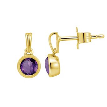 Jewelexcess 14k Gold over Sterling Silver Gemstone Round Bezel-Set Round Drop Earrings