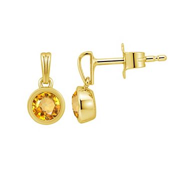 Jewelexcess 14k Gold over Sterling Silver Gemstone Round Bezel-Set Round Drop Earrings