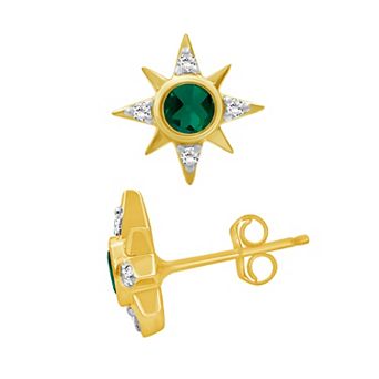 Jewelexcess 14k Gold over Sterling Silver Gemstone & Lab-Created White Sapphire Starburst Stud Earrings