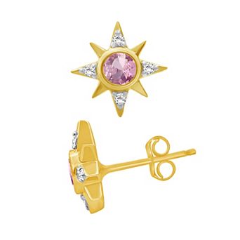 Jewelexcess 14k Gold over Sterling Silver Gemstone & Lab-Created White Sapphire Starburst Stud Earrings