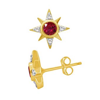 Jewelexcess 14k Gold over Sterling Silver Gemstone & Lab-Created White Sapphire Starburst Stud Earrings