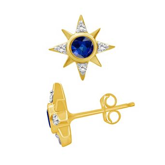 Jewelexcess 14k Gold over Sterling Silver Gemstone & Lab-Created White Sapphire Starburst Stud Earrings