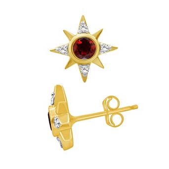 Jewelexcess 14k Gold over Sterling Silver Gemstone & Lab-Created White Sapphire Starburst Stud Earrings