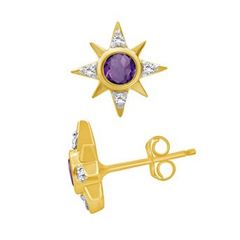 Jewelexcess 14k Gold over Sterling Silver Gemstone & Lab-Created White Sapphire Starburst Stud Earrings