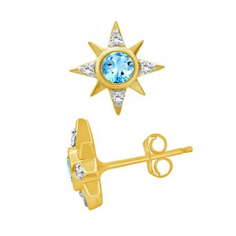 Jewelexcess 14k Gold over Sterling Silver Gemstone & Lab-Created White Sapphire Starburst Stud Earrings
