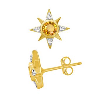 Jewelexcess 14k Gold over Sterling Silver Gemstone & Lab-Created White Sapphire Starburst Stud Earrings