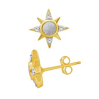 Jewelexcess 14k Gold over Sterling Silver Gemstone & Lab-Created White Sapphire Starburst Stud Earrings