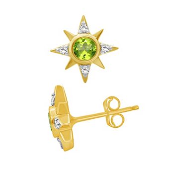 Jewelexcess 14k Gold over Sterling Silver Gemstone & Lab-Created White Sapphire Starburst Stud Earrings
