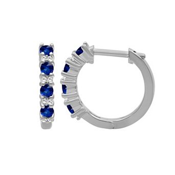 Jewelexcess Sterling Silver Gemstone & Lab-Created White Sapphire Hoop Earrings
