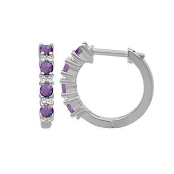 Jewelexcess Sterling Silver Gemstone & Lab-Created White Sapphire Hoop Earrings