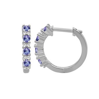 Jewelexcess Sterling Silver Gemstone & Lab-Created White Sapphire Hoop Earrings