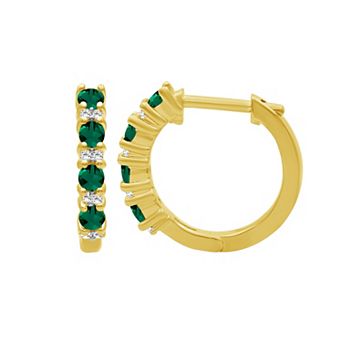 Jewelexcess 14k Gold over Sterling Silver Gemstone & Lab-Created White Sapphire Hoop Earrings