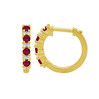 Jewelexcess 14k Gold over Sterling Silver Gemstone & Lab-Created White Sapphire Hoop Earrings