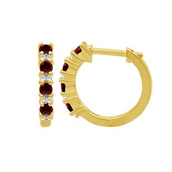 Jewelexcess 14k Gold over Sterling Silver Gemstone & Lab-Created White Sapphire Hoop Earrings