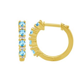 Jewelexcess 14k Gold over Sterling Silver Gemstone & Lab-Created White Sapphire Hoop Earrings