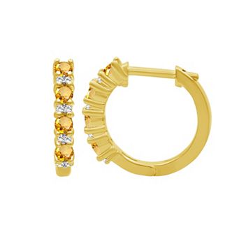 Jewelexcess 14k Gold over Sterling Silver Gemstone & Lab-Created White Sapphire Hoop Earrings