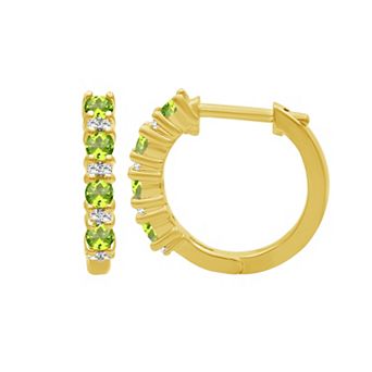 Jewelexcess 14k Gold over Sterling Silver Gemstone & Lab-Created White Sapphire Hoop Earrings
