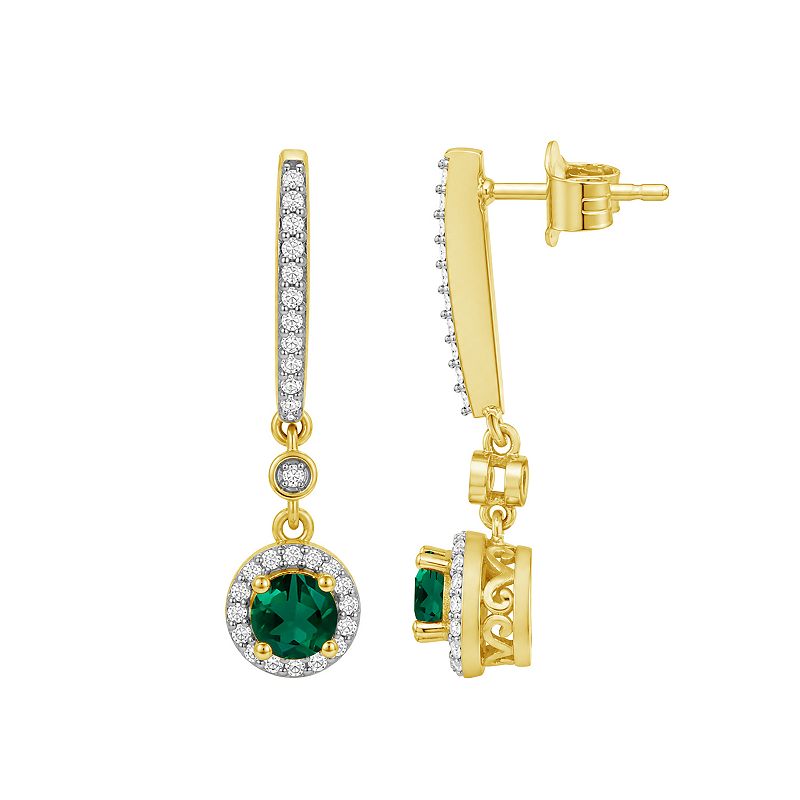 Jewelexcess 14k Gold over Sterling Silver Gemstone & Lab-Created White Sapphire Drop Earrings, Women's, Created Green