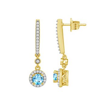 Jewelexcess 14k Gold over Sterling Silver Gemstone & Lab-Created White Sapphire Drop Earrings