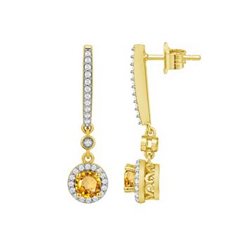 Jewelexcess 14k Gold over Sterling Silver Gemstone & Lab-Created White Sapphire Drop Earrings